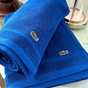 2 set of Brand new Lacoste Large Size Bath Towel 30x53” Oversized Blue Logo